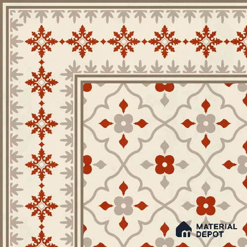 Moroccan Floor Carpet Corner Tile TL 12854 M | 1 ft x 1 ft Matte Finish Ceramic Tile - 10 mm | Suitable For Kitchen, Bathroom, Balcony