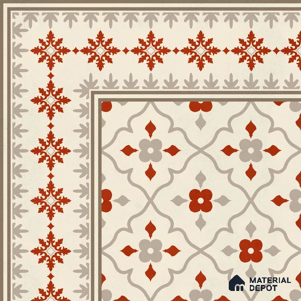 Moroccan Floor Carpet Corner Tile TL 12854 M | 1 ft x 1 ft Matte Finish Ceramic Tile - 10 mm | Suitable For Kitchen, Bathroom, Balcony