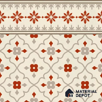 Moroccan Floor Carpet Border Tile TL 12854 N | 1 ft x 1 ft Matte Finish Ceramic Tile - 10 mm | Suitable For Kitchen, Bathroom, Balcony