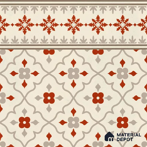 Moroccan Floor Carpet Border Tile TL 12854 N | 1 ft x 1 ft Matte Finish Ceramic Tile - 10 mm | Suitable For Kitchen, Bathroom, Balcony