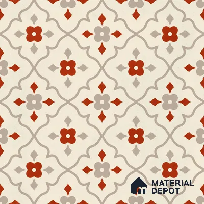 Moroccan Floor & Wall Carpet Centre Tile TL 12854 O | 1 ft x 1 ft Matte Finish Ceramic Tile - 10 mm | Suitable For Kitchen, Bathroom, Balcony