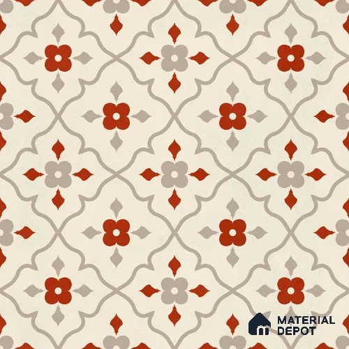 Moroccan Floor & Wall Carpet Centre Tile TL 12854 O | 1 ft x 1 ft Matte Finish Ceramic Tile - 10 mm | Suitable For Kitchen, Bathroom, Balcony