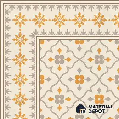 Moroccan Floor Carpet Corner Tile TL 12854 P | 1 ft x 1 ft Matte Finish Ceramic Tile - 10 mm | Suitable For Kitchen, Bathroom, Balcony