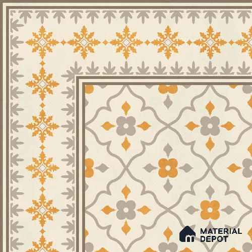 Moroccan Floor Carpet Corner Tile TL 12854 P | 1 ft x 1 ft Matte Finish Ceramic Tile - 10 mm | Suitable For Kitchen, Bathroom, Balcony