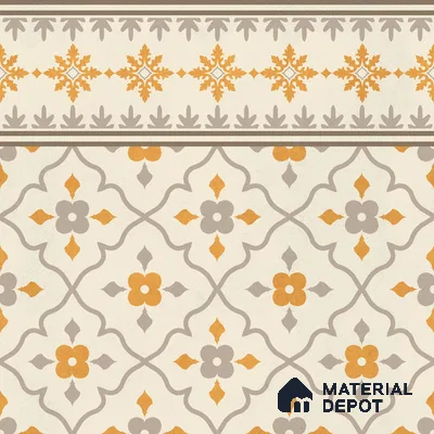 Moroccan Floor Carpet Border Tile TL 12854 Q | 1 ft x 1 ft Matte Finish Ceramic Tile - 10 mm | Suitable For Kitchen, Bathroom, Balcony