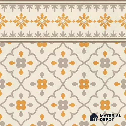 Moroccan Floor Carpet Border Tile TL 12854 Q | 1 ft x 1 ft Matte Finish Ceramic Tile - 10 mm | Suitable For Kitchen, Bathroom, Balcony