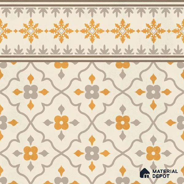 Moroccan Floor Carpet Border Tile TL 12854 Q | 1 ft x 1 ft Matte Finish Ceramic Tile - 10 mm | Suitable For Kitchen, Bathroom, Balcony