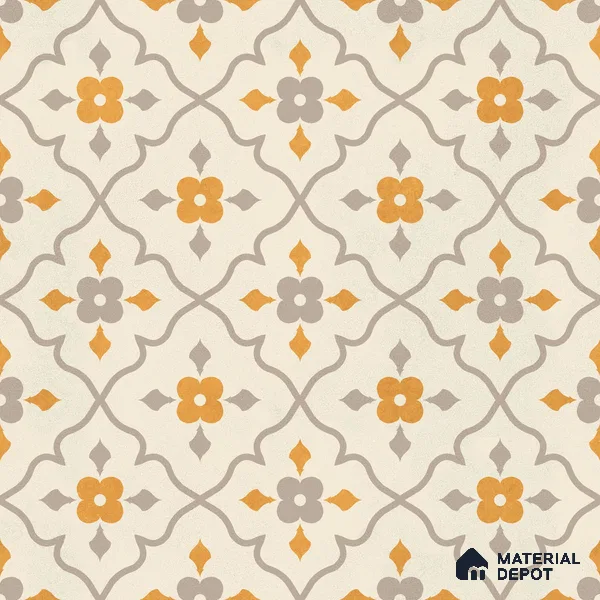 Moroccan Floor & Wall Carpet Centre Tile TL 12854 R | 1 ft x 1 ft Matte Finish Ceramic Tile - 10 mm | Suitable For Kitchen, Bathroom, Balcony