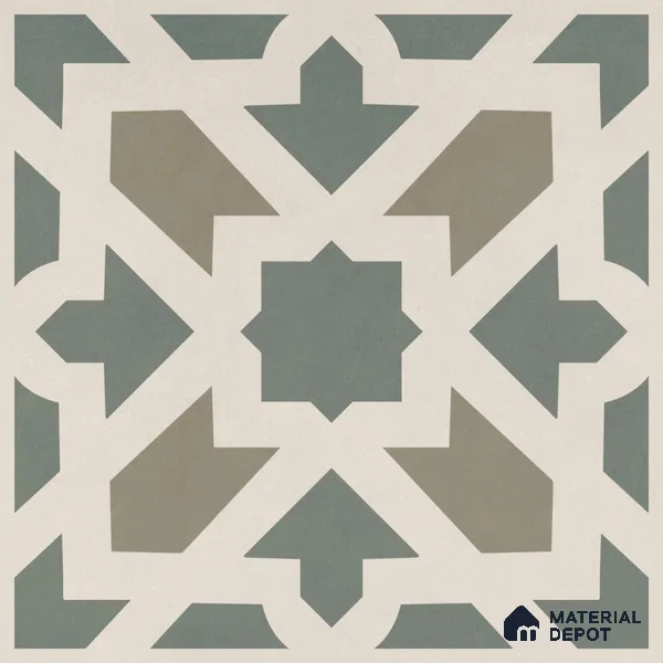 Moroccan Floor Tile TL 09460 Chevron Green 2 ft x 2 ft Fusion Finish Vitrified Tile - 9 mm | 1 Random Design | Suitable For Kitchen, Accent/Feature Wall, Dining Area | Please Expect a Slight Variation of Pattern