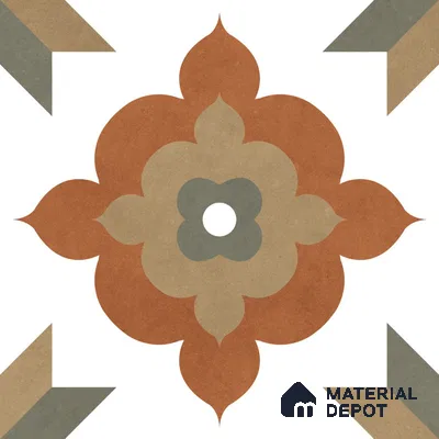 Moroccan Floor Tile TL 09479 Ogee Cotto 2 ft x 2 ft Matte Finish Vitrified Tile - 9 mm | 1 Random Design | Suitable For Kitchen, Balcony, Dining Area | Please Expect a Slight Variation of Pattern