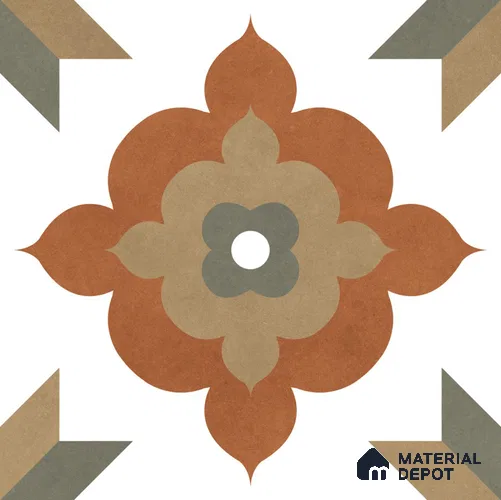 Moroccan Floor Tile TL 09479 Ogee Cotto 2 ft x 2 ft Matte Finish Vitrified Tile - 9 mm | 1 Random Design | Suitable For Kitchen, Balcony, Dining Area | Please Expect a Slight Variation of Pattern
