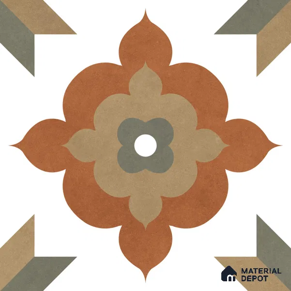 Moroccan Floor Tile TL 09479 Ogee Cotto 2 ft x 2 ft Matte Finish Vitrified Tile - 9 mm | 1 Random Design | Suitable For Kitchen, Balcony, Dining Area | Please Expect a Slight Variation of Pattern