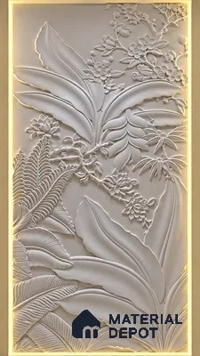 3D Botanical Bas-Relief Wall Mural CNC Made HDHMR Panel 10 ft x 4 ft - 40 mm (Height - 10 ft & Width - 4 ft)
