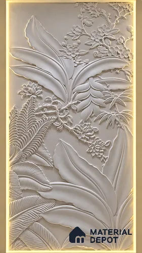 3D Botanical Bas-Relief Wall Mural CNC Made HDHMR Panel 10 ft x 4 ft - 40 mm (Height - 10 ft & Width - 4 ft)