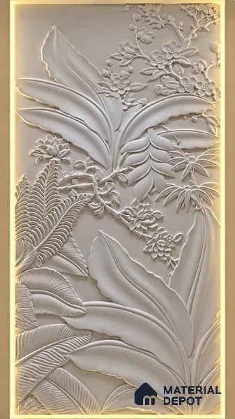 3D Botanical Bas-Relief Wall Mural CNC Made HDHMR Panel 10 ft x 4 ft - 40 mm (Height - 10 ft & Width - 4 ft)