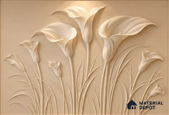 Calla Lily Bas-Relief CNC Made HDHMR Panel 4.5 ft x 5.2 ft - 25 mm (Height - 1380 mm  & Width - 1560 mm )