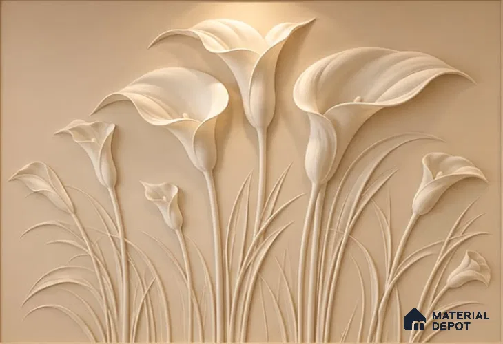 Calla Lily Bas-Relief CNC Made HDHMR Panel 4.5 ft x 5.2 ft - 25 mm (Height - 1380 mm  & Width - 1560 mm )