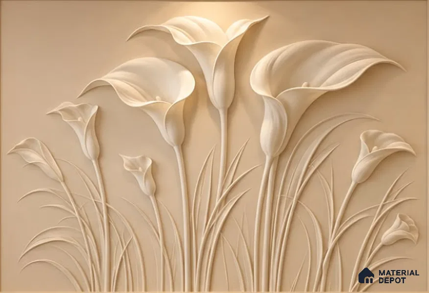 Calla Lily Bas-Relief CNC Made HDHMR Panel 4.5 ft x 5.2 ft - 25 mm (Height - 1380 mm & Width - 1560 mm )