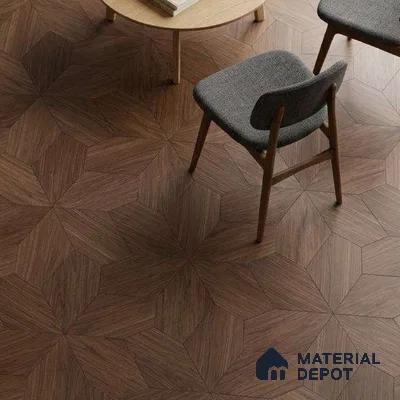 Modular Patterned Azalia Walnut Engineered Wood Floor | EF 00080 B | 20 x 12 inch (520x300 mm) - 15 mm | 2 mm Walnut Top Wear Layer | Suitable For Living Room, Bedroom | Silanblok SM Adhesive Glue Down Installation