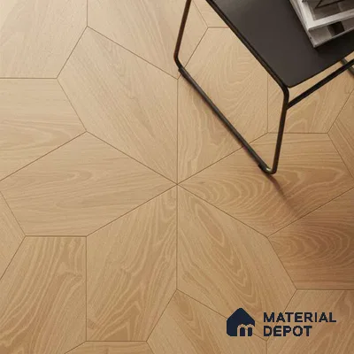 Modular Patterned Azalia Oak Engineered Wood Floor | EF 00080 | 20 x 12 inch (520x300 mm) - 15 mm | 2 mm Oak Top Wear Layer | Suitable For Living Room, Bedroom | Silanblok SM Adhesive Glue Down Installation