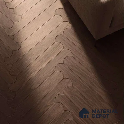 Modular Patterned Biscuit Walnut Engineered Wood Floor | EF 00077 B | 36 x 5 inch (910x120 mm) - 14 mm | 2 mm American Walnut Top Wear Layer | Suitable For Living Room, Bedroom | Silanblok SM Adhesive Glue Down Installation