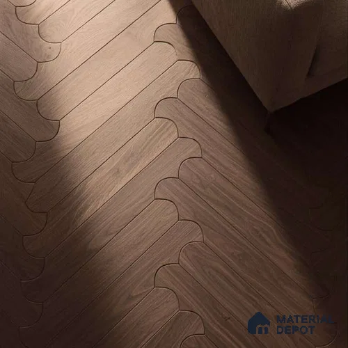 Modular Patterned Biscuit Walnut Engineered Wood Floor | EF 00077 B | 36 x 5 inch (910x120 mm) - 14 mm | 2 mm American Walnut Top Wear Layer | Suitable For Living Room, Bedroom | Silanblok SM Adhesive Glue Down Installation