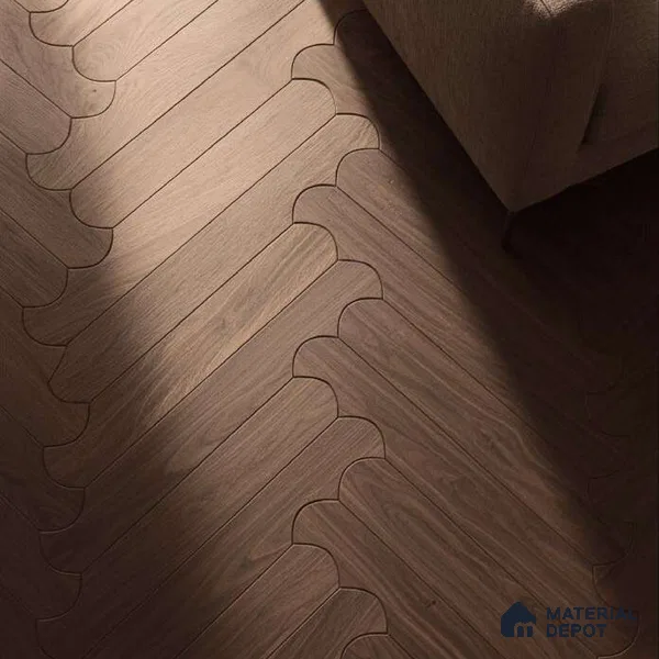 Modular Patterned Biscuit Walnut Engineered Wood Floor | EF 00077 B | 36 x 5 inch (910x120 mm) - 14 mm | 2 mm American Walnut Top Wear Layer | Suitable For Living Room, Bedroom | Silanblok SM Adhesive Glue Down Installation