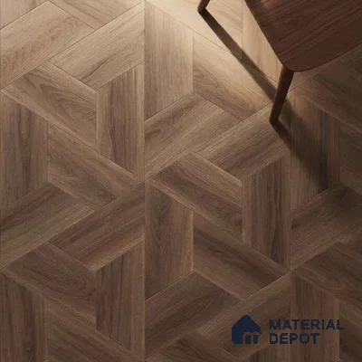 Modular Hexagon Star Pattern Walnut Engineered Wood Floor | EF 00079 B | 17 x 7 inch (439x190 mm) - 14 mm | 2 mm American Walnut Top Wear Layer | Suitable For Living Room, Bedroom | Silanblok SM Adhesive Glue Down Installation