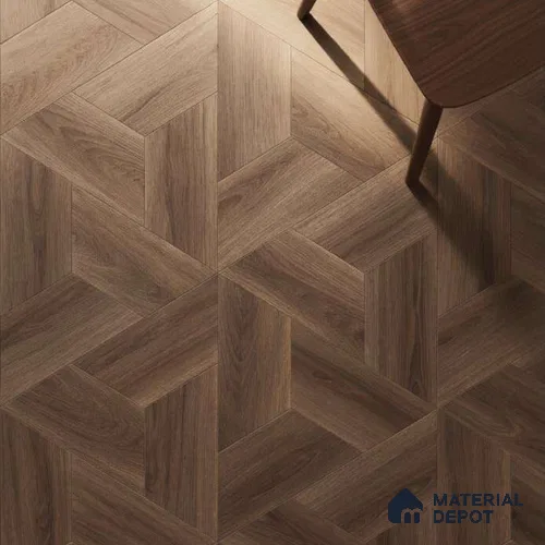 Modular Hexagon Star Pattern Walnut Engineered Wood Floor | EF 00079 B | 17 x 7 inch (439x190 mm) - 14 mm | 2 mm American Walnut Top Wear Layer | Suitable For Living Room, Bedroom | Silanblok SM Adhesive Glue Down Installation