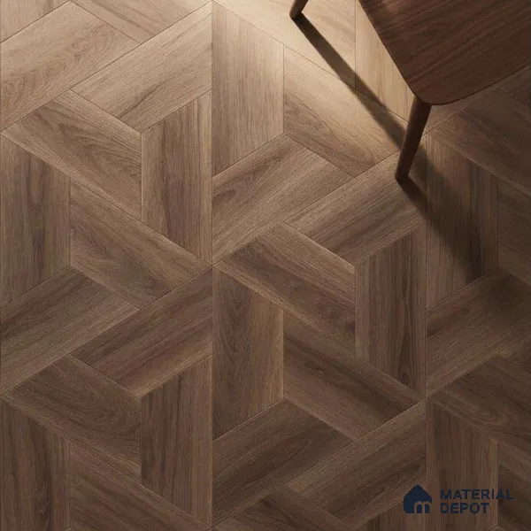 Modular Hexagon Star Pattern Walnut Engineered Wood Floor | EF 00079 B | 17 x 7 inch (439x190 mm) - 14 mm | 2 mm American Walnut Top Wear Layer | Suitable For Living Room, Bedroom | Silanblok SM Adhesive Glue Down Installation