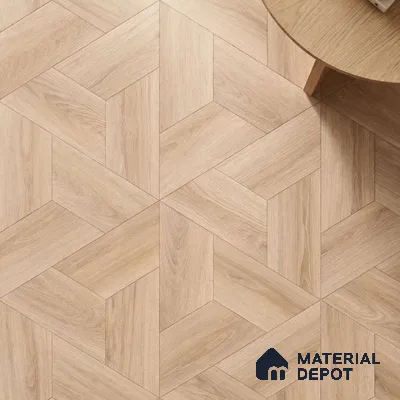 Modular Hexagon Star Pattern Oak Engineered Wood Floor | EF 00079 | 17 x 7 inch (439x190 mm) - 14 mm | 2 mm European Oak Top Wear Layer | Suitable For Living Room, Bedroom | Silanblok SM Adhesive Glue Down Installation