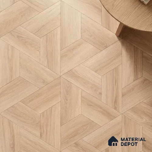 Modular Hexagon Star Pattern Oak Engineered Wood Floor | EF 00079 | 17 x 7 inch (439x190 mm) - 14 mm | 2 mm European Oak Top Wear Layer | Suitable For Living Room, Bedroom | Silanblok SM Adhesive Glue Down Installation