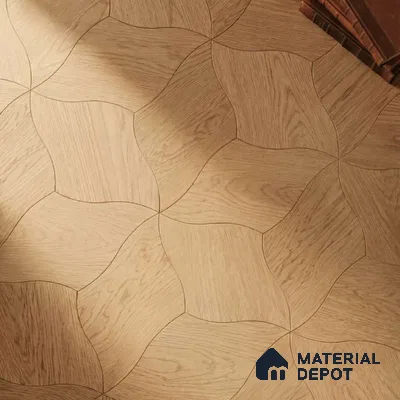 Modular Patterned Lotus Curve Oak Engineered Wood Floor | EF 00075 |  18 x 11 inch (453x290 mm) - 14 mm | 2 mm European Oak Top Wear Layer | Suitable For Living Room, Bedroom | Silanblok SM Adhesive Glue Down Installation