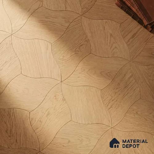 Modular Patterned Lotus Curve Oak Engineered Wood Floor | EF 00075 |  18 x 11 inch (453x290 mm) - 14 mm | 2 mm European Oak Top Wear Layer | Suitable For Living Room, Bedroom | Silanblok SM Adhesive Glue Down Installation