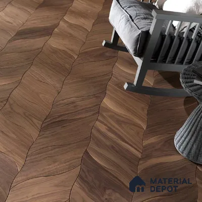 Modular Patterned Petali Walnut Engineered Wood Floor | EF 00076 B | 20 x 9 inch (514x222 mm) - 14 mm | 2 mm Walnut Top Wear Layer | Suitable For Living Room, Bedroom | Silanblok SM Adhesive Glue Down Installation