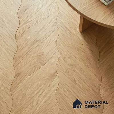 Modular Patterned Petali Oak Engineered Wood Floor | EF 00076 | 20 x 9 inch (514x222 mm) - 14 mm | 2 mm Oak Top Wear Layer | Suitable For Living Room, Bedroom | Silanblok SM Adhesive Glue Down Installation