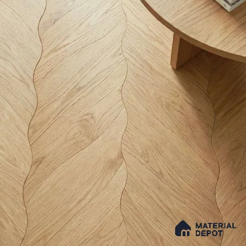 Modular Patterned Petali Oak Engineered Wood Floor | EF 00076 | 20 x 9 inch (514x222 mm) - 14 mm | 2 mm Oak Top Wear Layer | Suitable For Living Room, Bedroom | Silanblok SM Adhesive Glue Down Installation