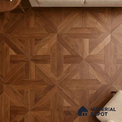 Modular Patterned Quadrotte Parquet Walnut Engineered Wood Floor | EF 00081 B | 24 x 24 inch (600x600 mm) - 14 mm | 2 mm Walnut Top Wear Layer | Suitable For Living Room, Bedroom | Silanblok SM Adhesive Glue Down Installation