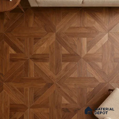 Modular Patterned Quadrotte Parquet Walnut Engineered Wood Floor | EF 00081 B | 24 x 24 inch (600x600 mm) - 14 mm | 2 mm Walnut Top Wear Layer | Suitable For Living Room, Bedroom | Silanblok SM Adhesive Glue Down Installation