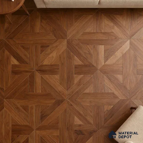 Modular Patterned Quadrotte Parquet Walnut Engineered Wood Floor | EF 00081 B | 24 x 24 inch (600x600 mm) - 14 mm | 2 mm Walnut Top Wear Layer | Suitable For Living Room, Bedroom | Silanblok SM Adhesive Glue Down Installation