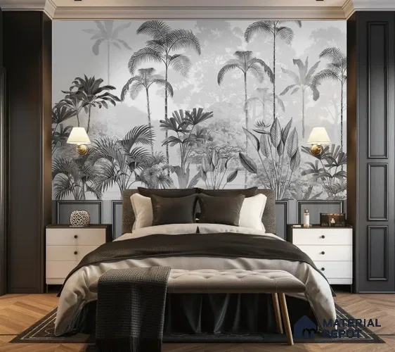 Kaira, Black & White Tropical Handmade Wallpaper