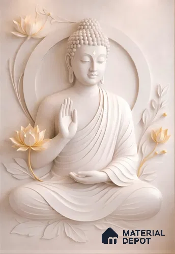 Lotus Blessing Buddha HDHMR Wall Art 4 ft x 2.4 ft CNC Made HDHMR Panel - 30 mm