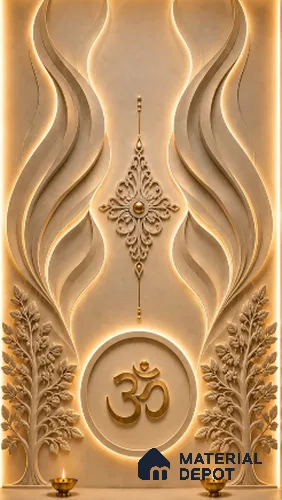 Om Embossed Pooja Room 49 inch x 31 inch CNC Made HDHMR Panel - 30 mm (Height - 49 inch & Width - 31 inch)