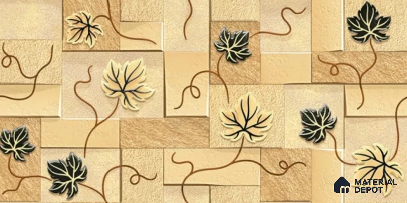 Tropical Leaves Elevation Wall Tile TL 00135 B Golden Ivy Leaf 2 ft x 1 ft Matte Finish Ceramic Tile - 9 mm | Suitable for Foyer Feature Walls, TV Backdrops, Powder Rooms & Balcony