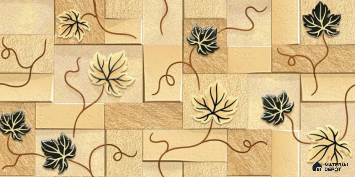 Tropical Leaves Elevation Wall Tile TL 00135 B Golden Ivy Leaf 2 ft x 1 ft Matte Finish Ceramic Tile - 9 mm | Suitable for Foyer Feature Walls, TV Backdrops, Powder Rooms & Balcony