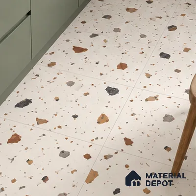 Terrazzo Floor & Wall Tile TL 06131 Gravity Bianco Royal 4 ft x 2 ft Vitrified Carving Matte Finish - 9 mm | 4 Random Design | Suitable For Living Room, Bedroom, Bathroom, Kitchen