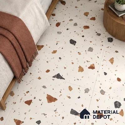 Terrazzo Floor & Wall Tile TL 06131 Gravity Bianco Royal 4 ft x 2 ft Vitrified Carving Matte Finish - 9 mm | 4 Random Design | Suitable For Living Room, Bedroom, Bathroom, Kitchen