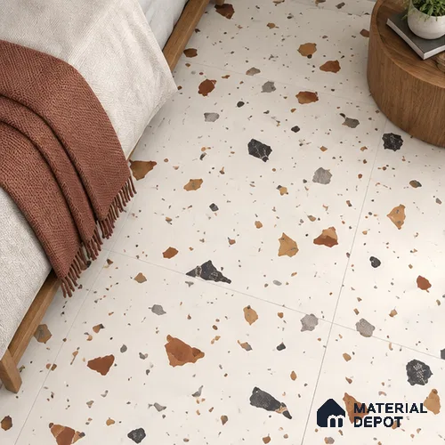 Terrazzo Floor & Wall Tile TL 06131 Gravity Bianco Royal 4 ft x 2 ft Vitrified Carving Matte Finish - 9 mm | 4 Random Design | Suitable For Living Room, Bedroom, Bathroom, Kitchen