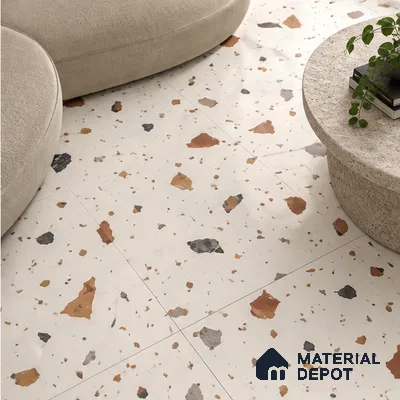 Terrazzo Floor & Wall Tile TL 06131 Gravity Bianco Royal 4 ft x 2 ft Vitrified Carving Matte Finish - 9 mm | 4 Random Design | Suitable For Living Room, Bedroom, Bathroom, Kitchen