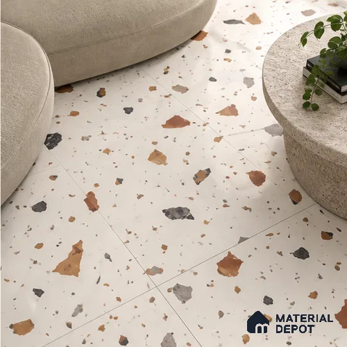 Terrazzo Floor & Wall Tile TL 06131 Gravity Bianco Royal 4 ft x 2 ft Vitrified Carving Matte Finish - 9 mm | 4 Random Design | Suitable For Living Room, Bedroom, Bathroom, Kitchen